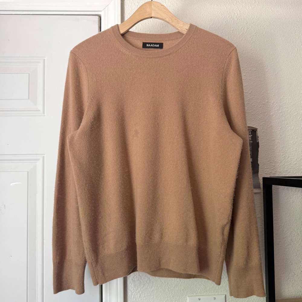 NAADAM tan camel cashmere knit crew neck long sleeve pullover sweater